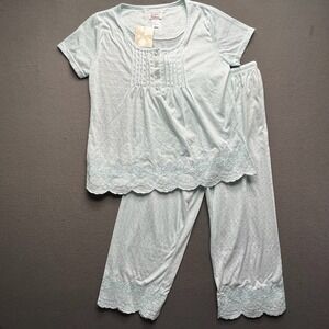 NWT Lati Fashion women pajama set lace trim pastel‎ blue size small sleepwear